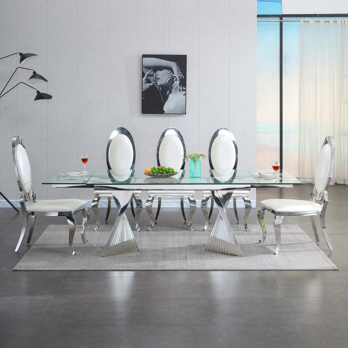 RDT207 Extendable Dining Table with Marble Tempered Glass Top