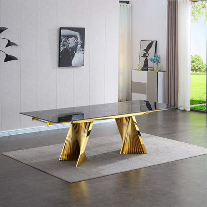 RDT207 Extendable Dining Table with Marble Tempered Glass Top