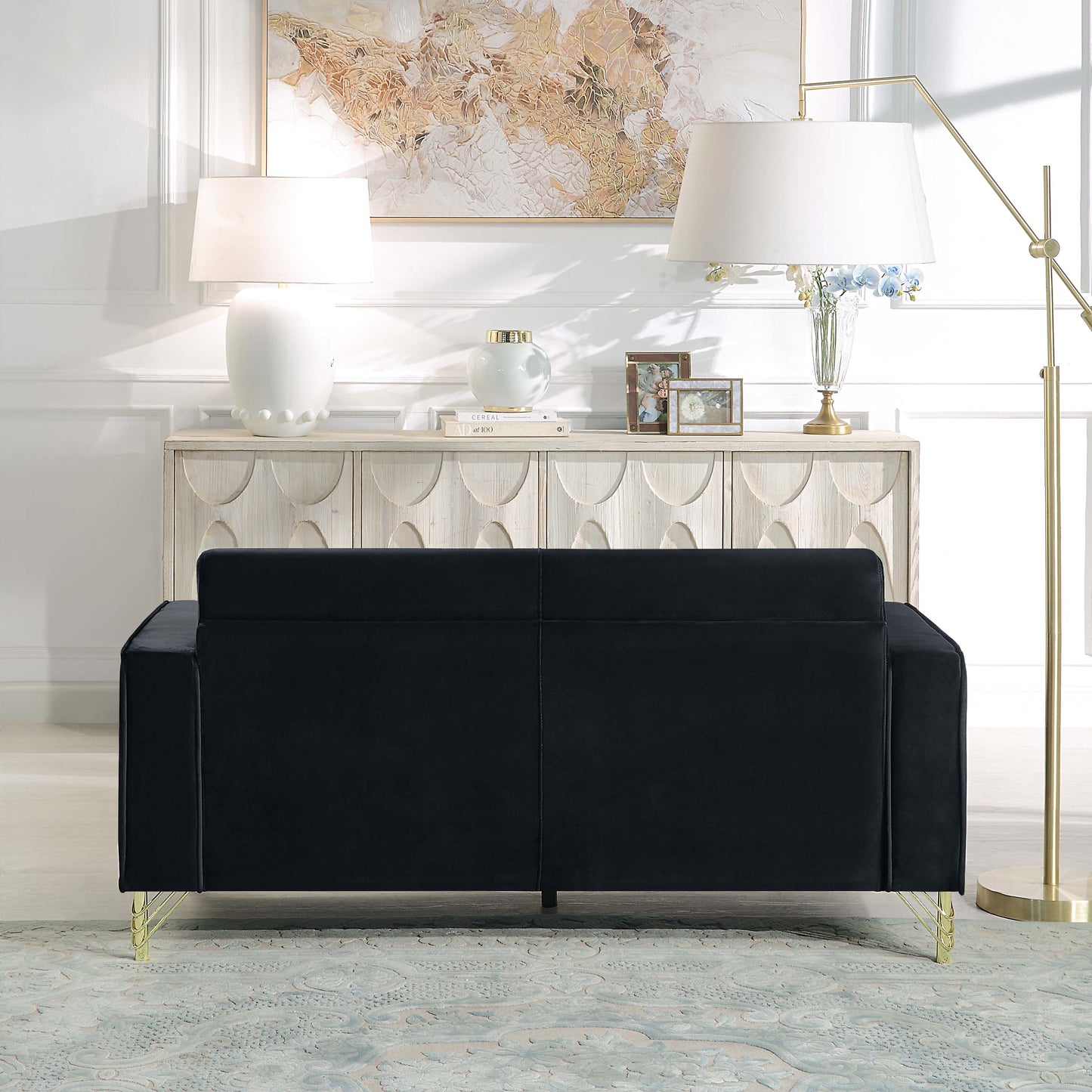 8043 Velvet Loveseat/Sofa with Gold Metal Legs