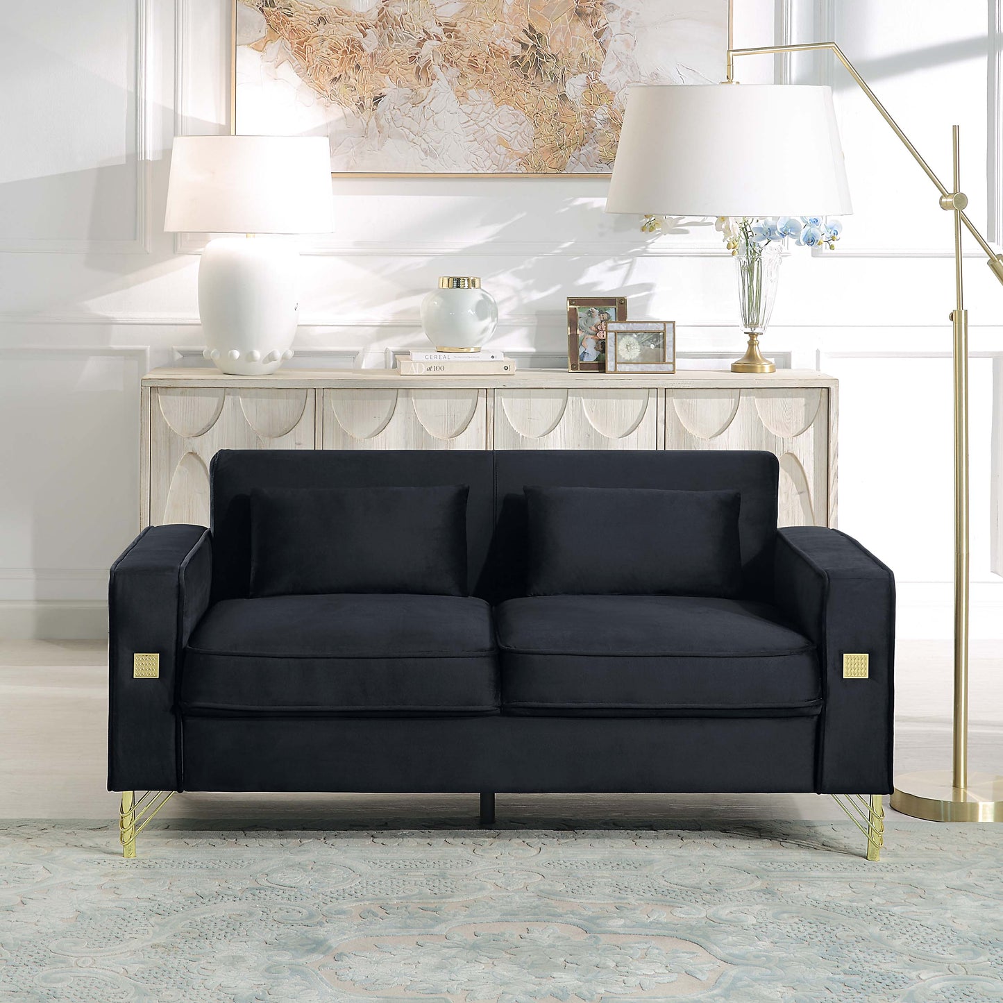 8043 Velvet Loveseat/Sofa with Gold Metal Legs