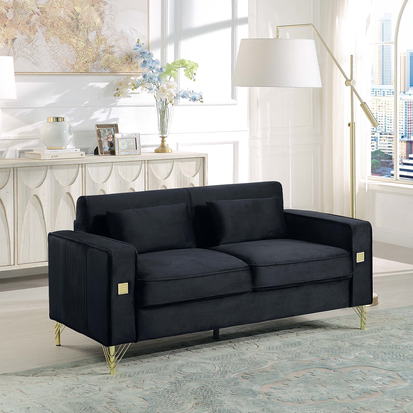 8043 Velvet Loveseat/Sofa with Gold Metal Legs