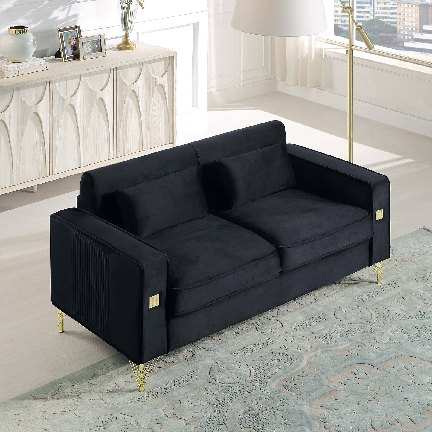 8043 Velvet Loveseat/Sofa with Gold Metal Legs