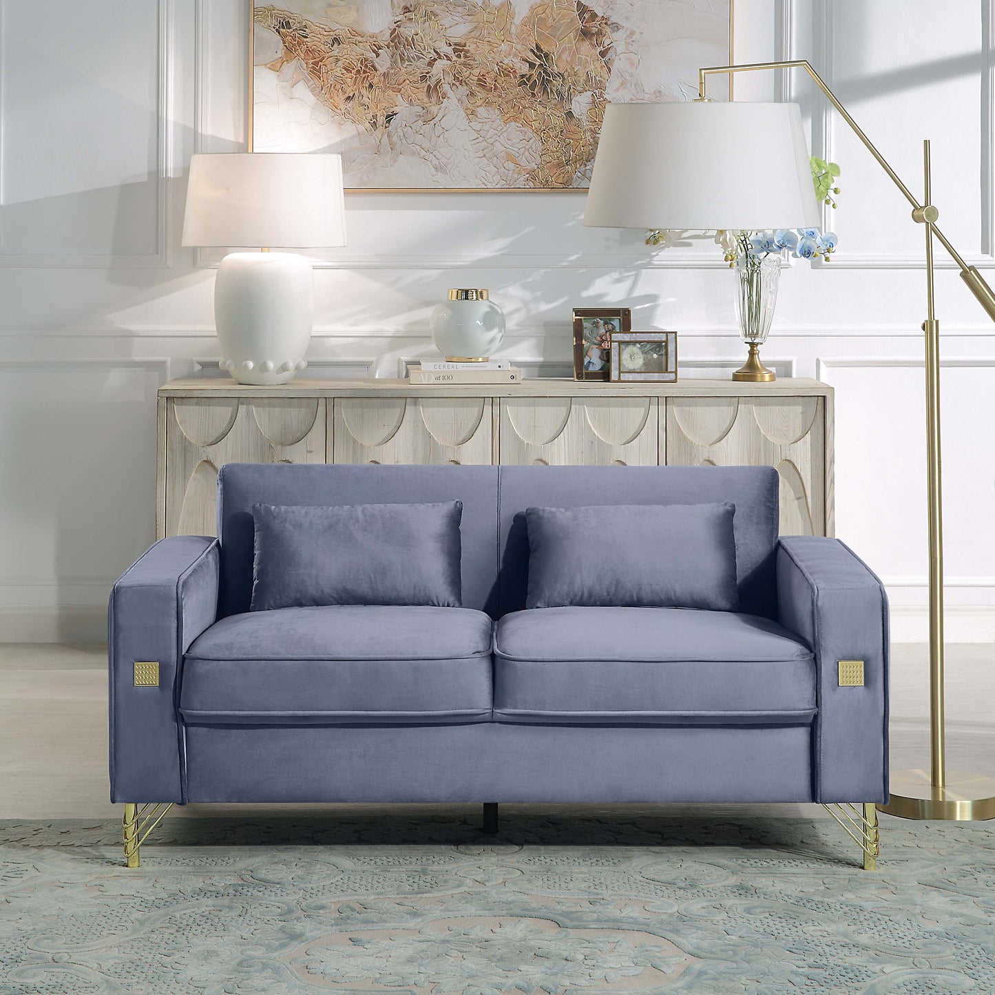 8043 Velvet Loveseat/Sofa with Gold Metal Legs