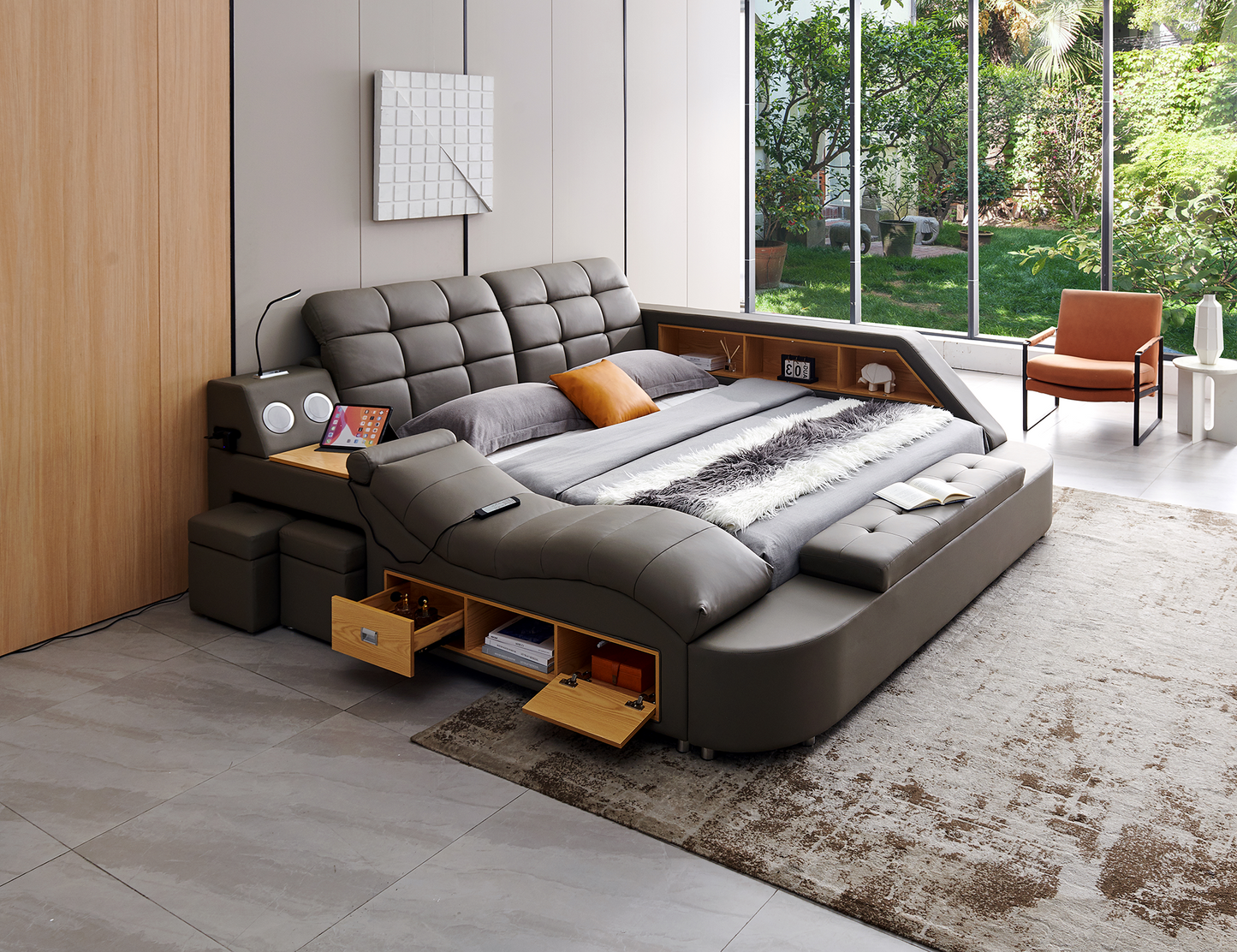 9012 Eastern King/Queen Leather Bed with Storage