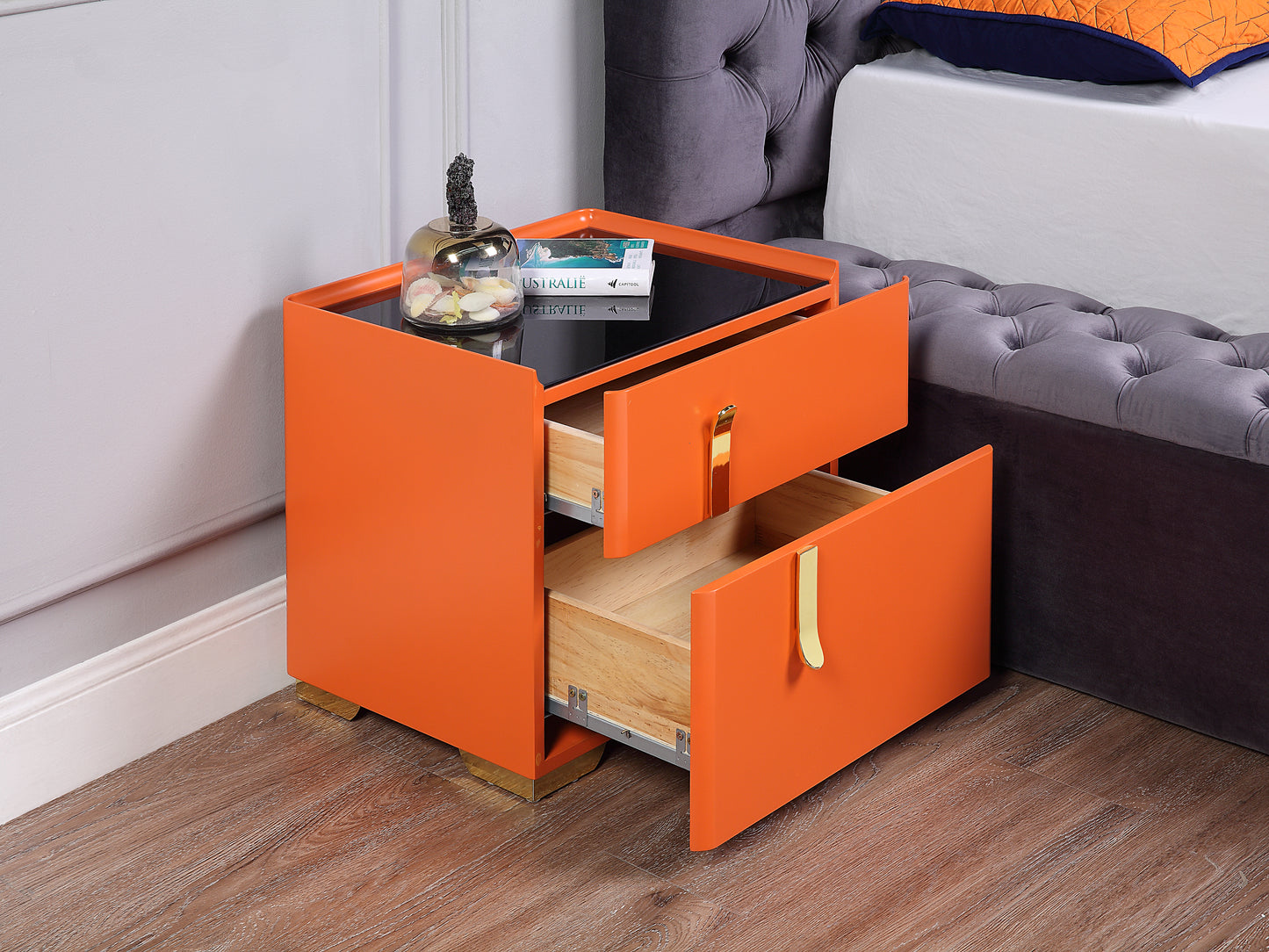 NS001 Ivory/Orange Lacquer MDF Night Stand