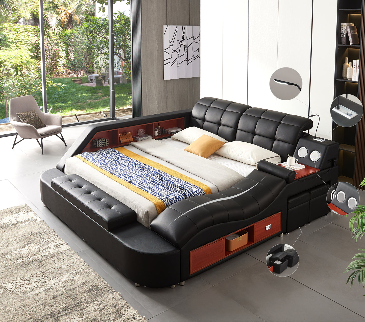 9012 Eastern King/Queen Leather Bed with Storage