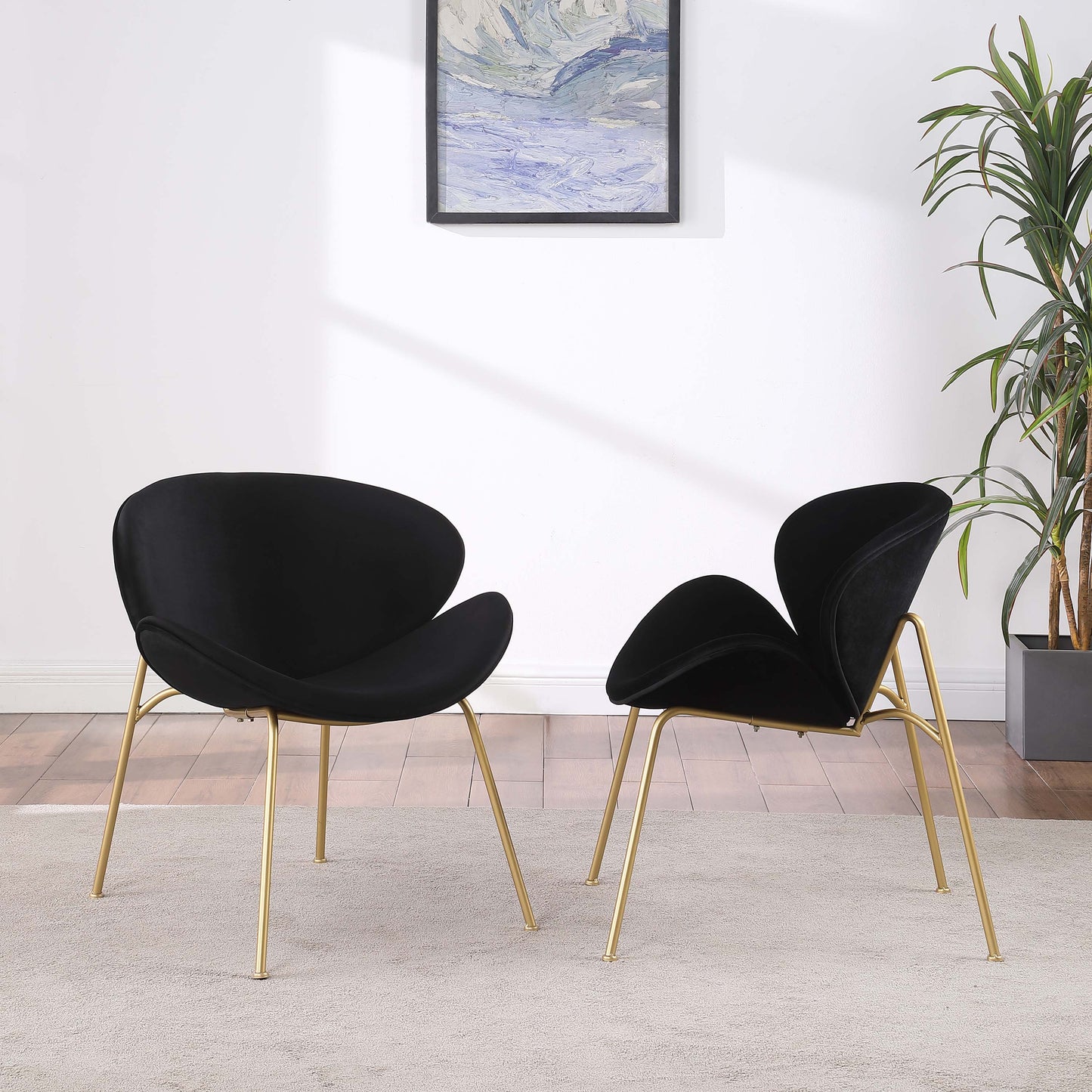 RC01 Set of 2 Velvet Barrel Chairs with Gold Metal Legs