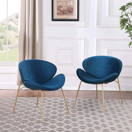 RC01 Set of 2 Velvet Barrel Chairs with Gold Metal Legs