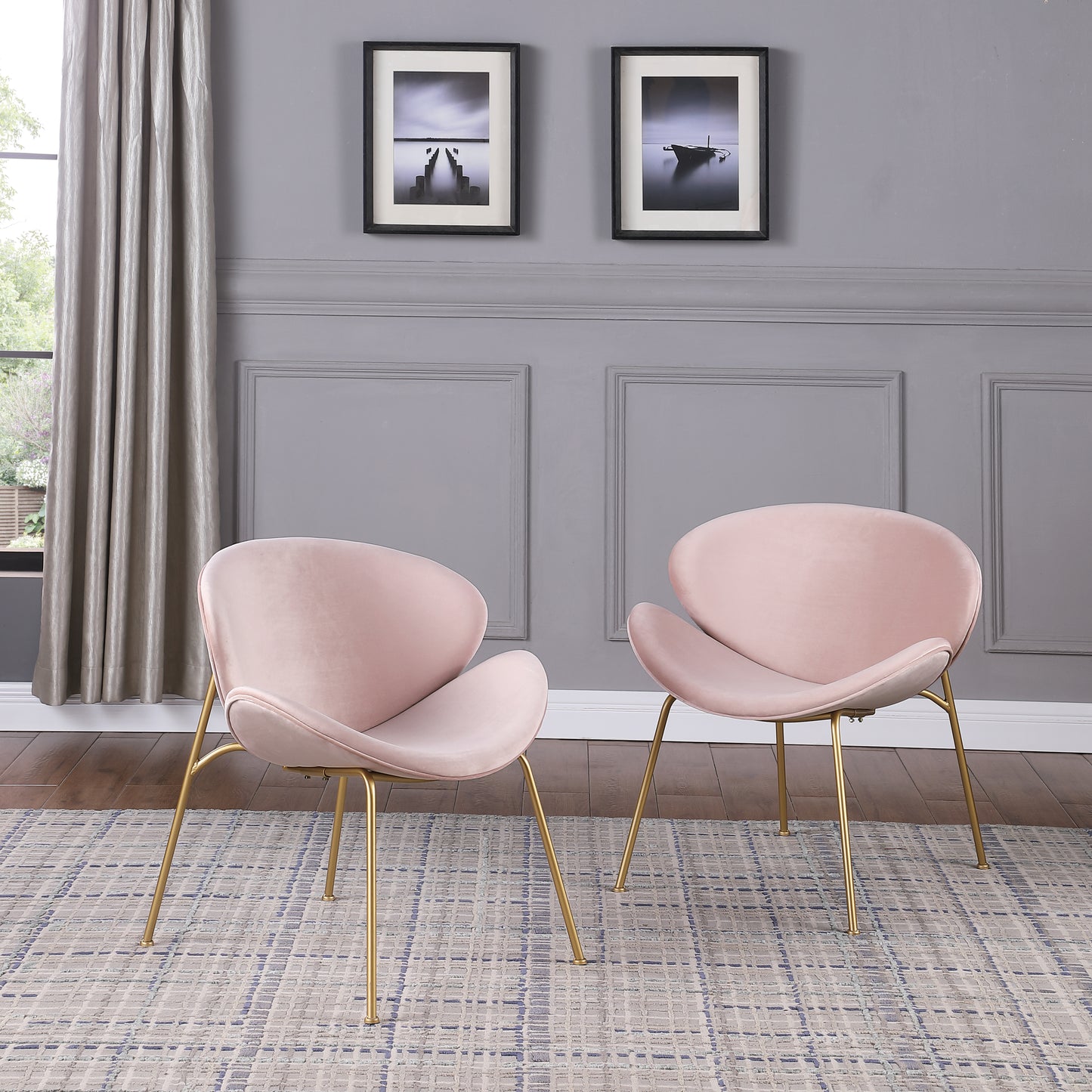 RC01 Set of 2 Velvet Barrel Chairs with Gold Metal Legs