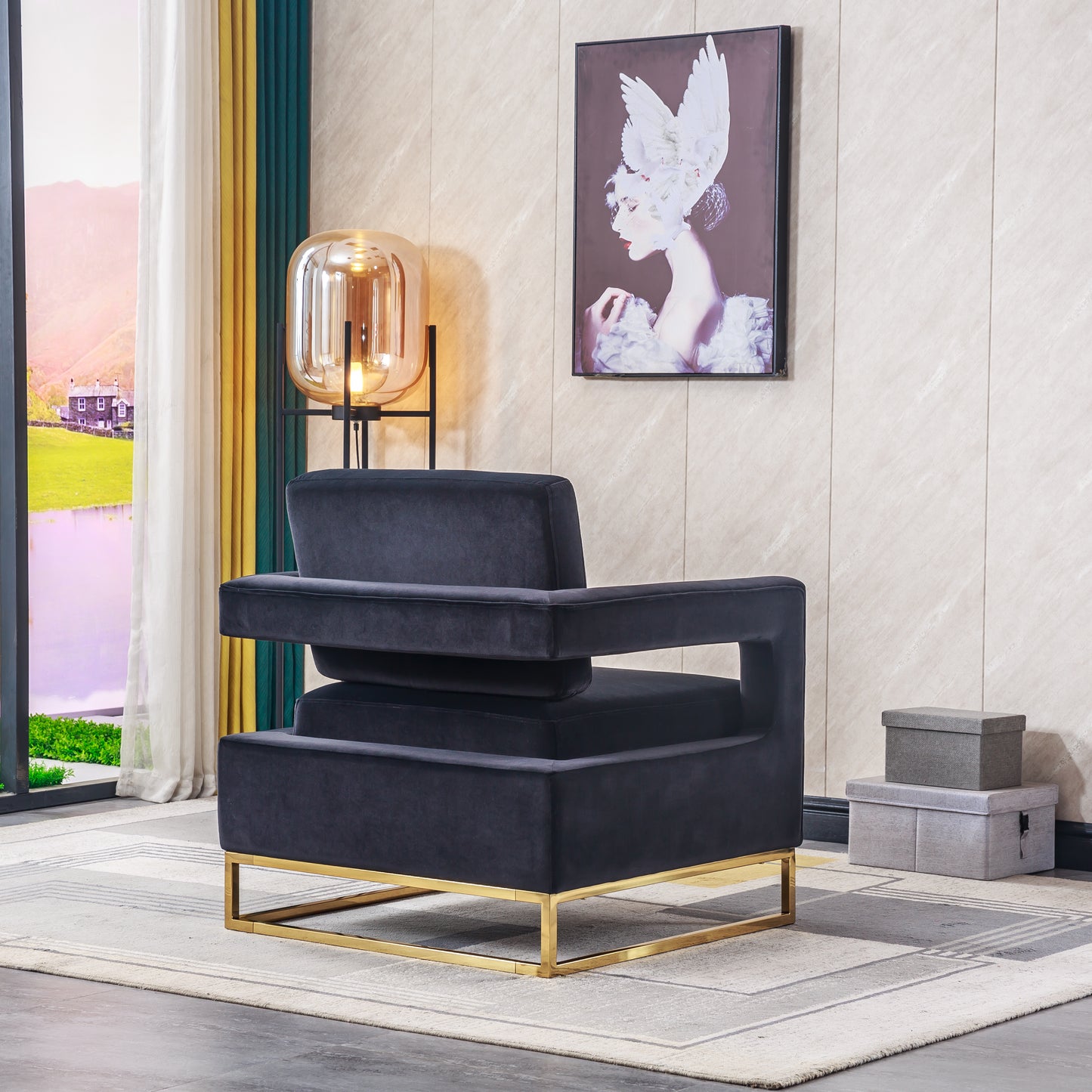 RC02 Luxurious Velvet Barrel Chair with Gold Stainless Steel Base