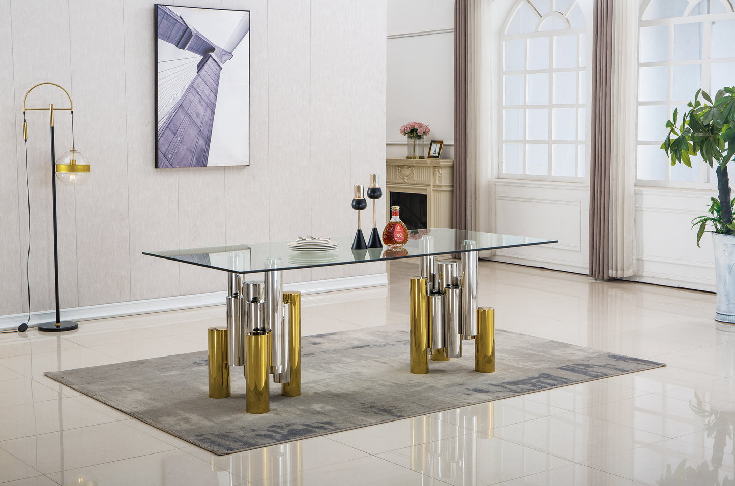 RDT210SG Rectangular Dining Table with 12mm Clear Tempered Glass