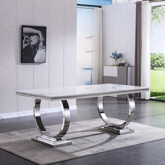 RDT316 Solid Marble Dining Table with Gold/Silver Metal Base