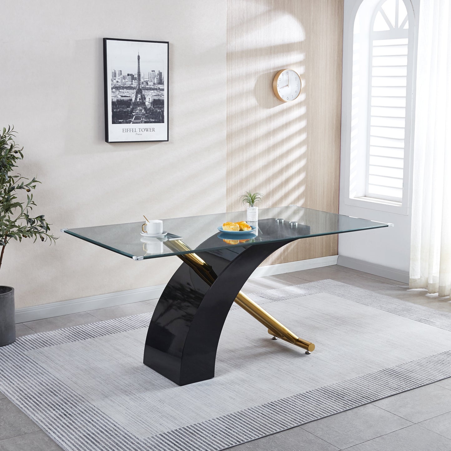 Rectangular Dining Table with Clear Tempered Glass