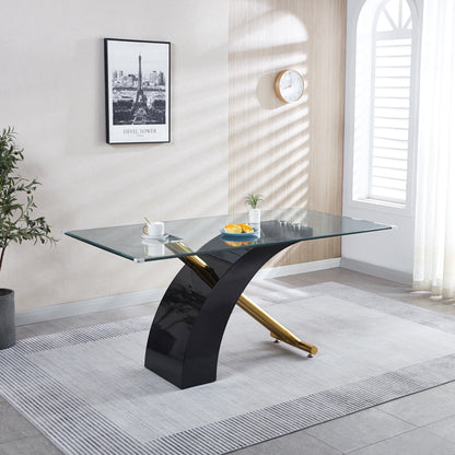 Rectangular Dining Table with Clear Tempered Glass