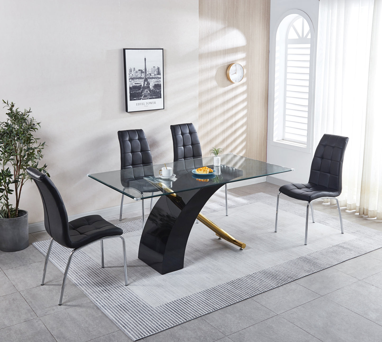 Rectangular Dining Table with Clear Tempered Glass