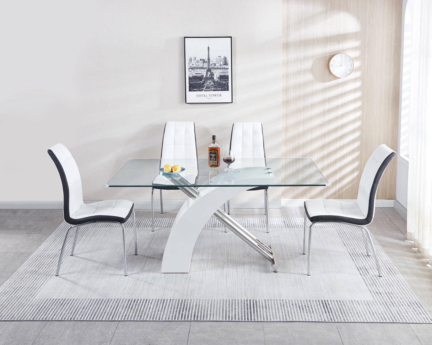 Rectangular Dining Table with Clear Tempered Glass