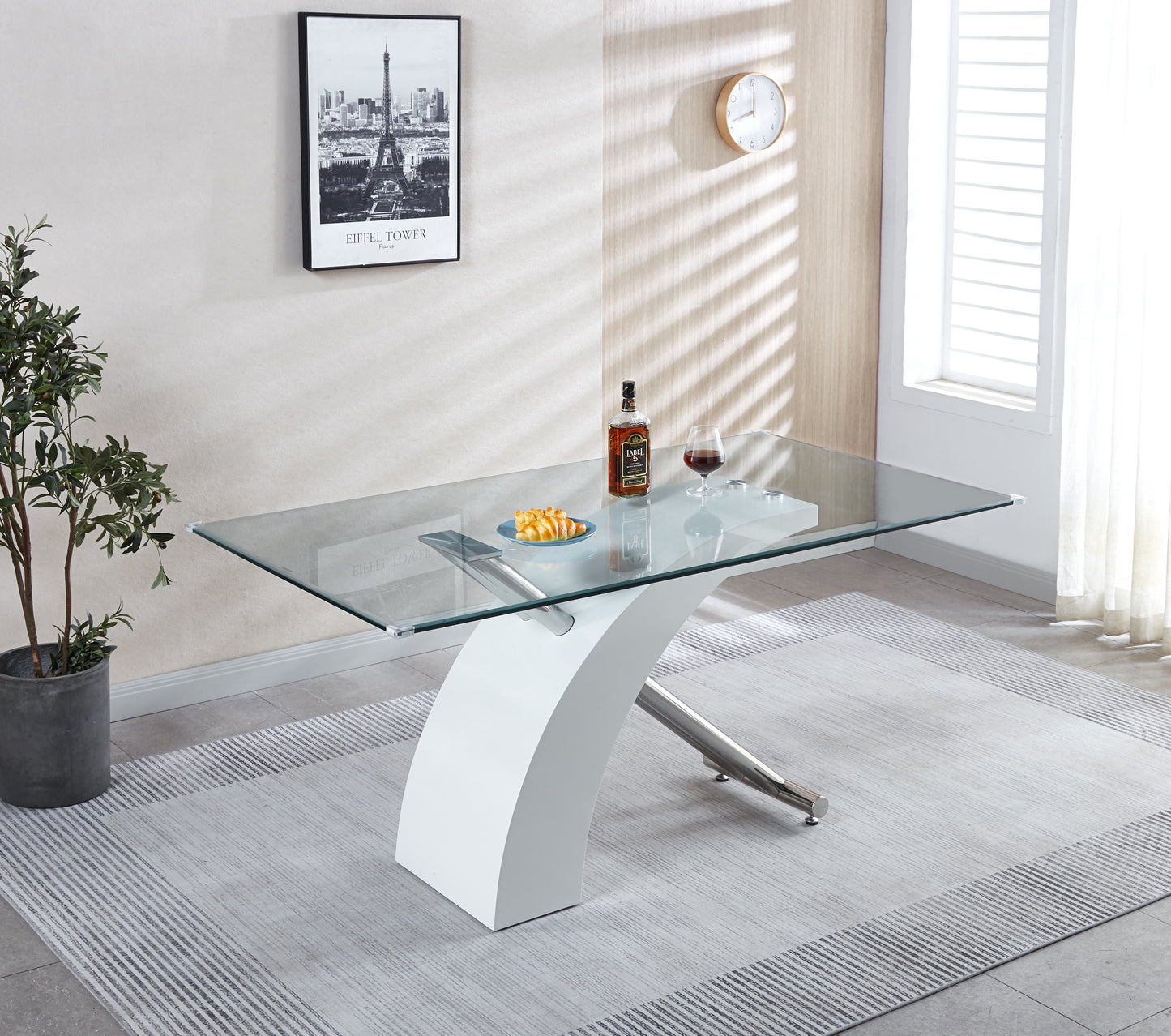 Rectangular Dining Table with Clear Tempered Glass