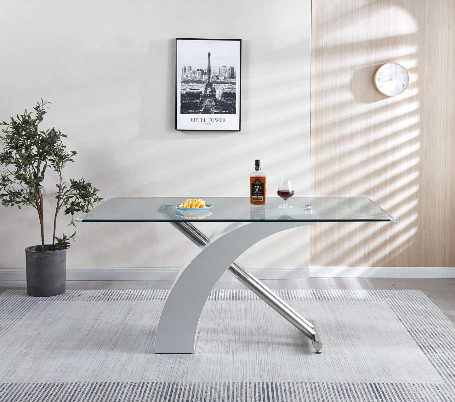 Rectangular Dining Table with Clear Tempered Glass