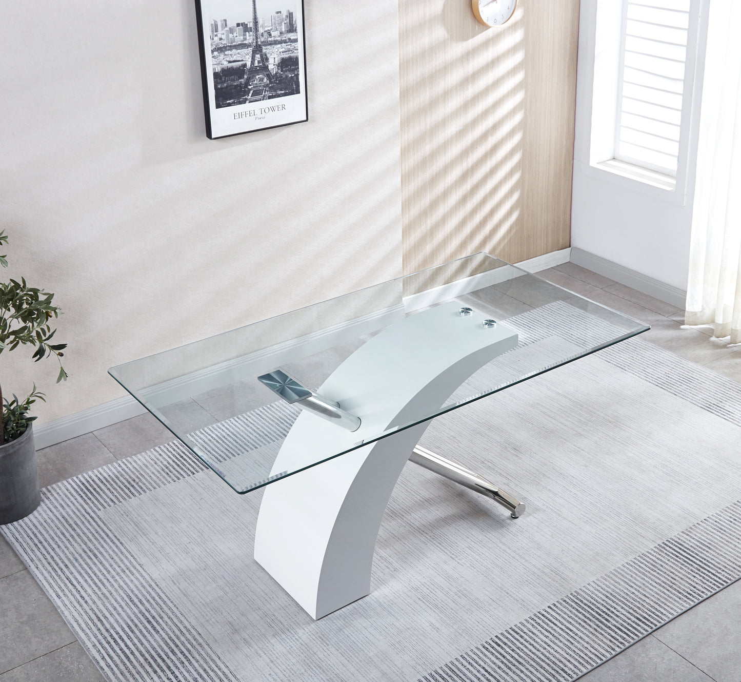 Rectangular Dining Table with Clear Tempered Glass