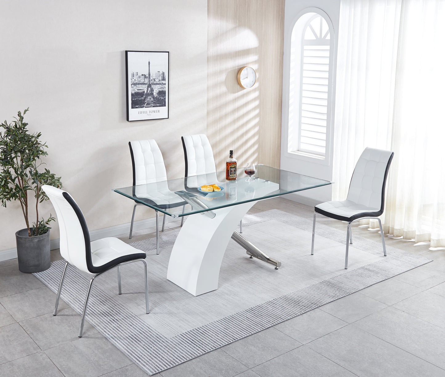 Rectangular Dining Table with Clear Tempered Glass