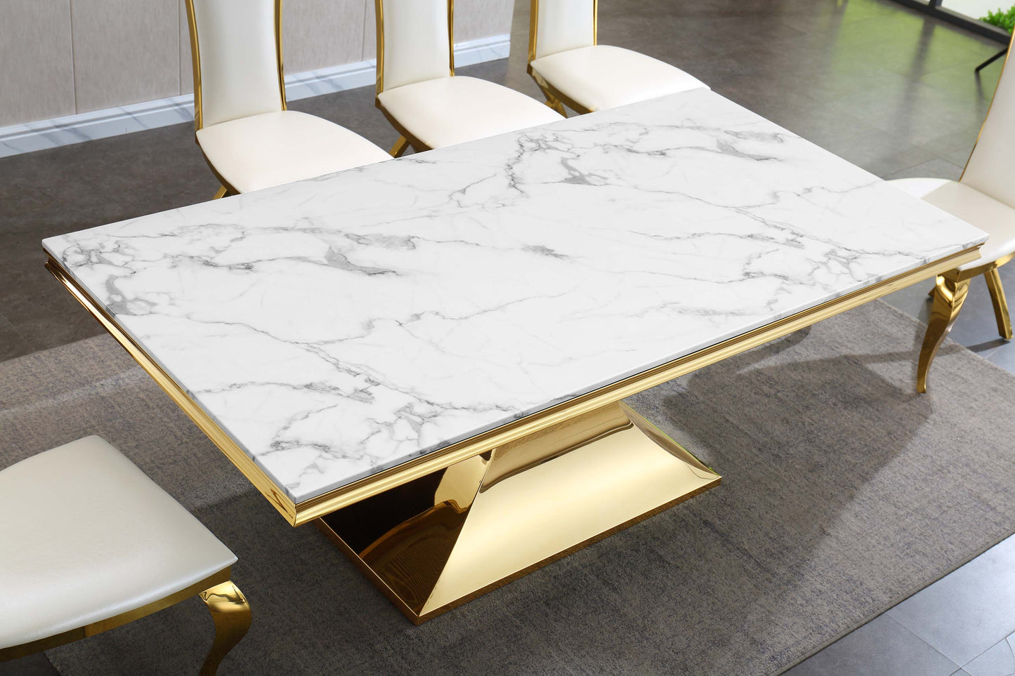 RDT335 Rectangular Dining Table with White Marble Top