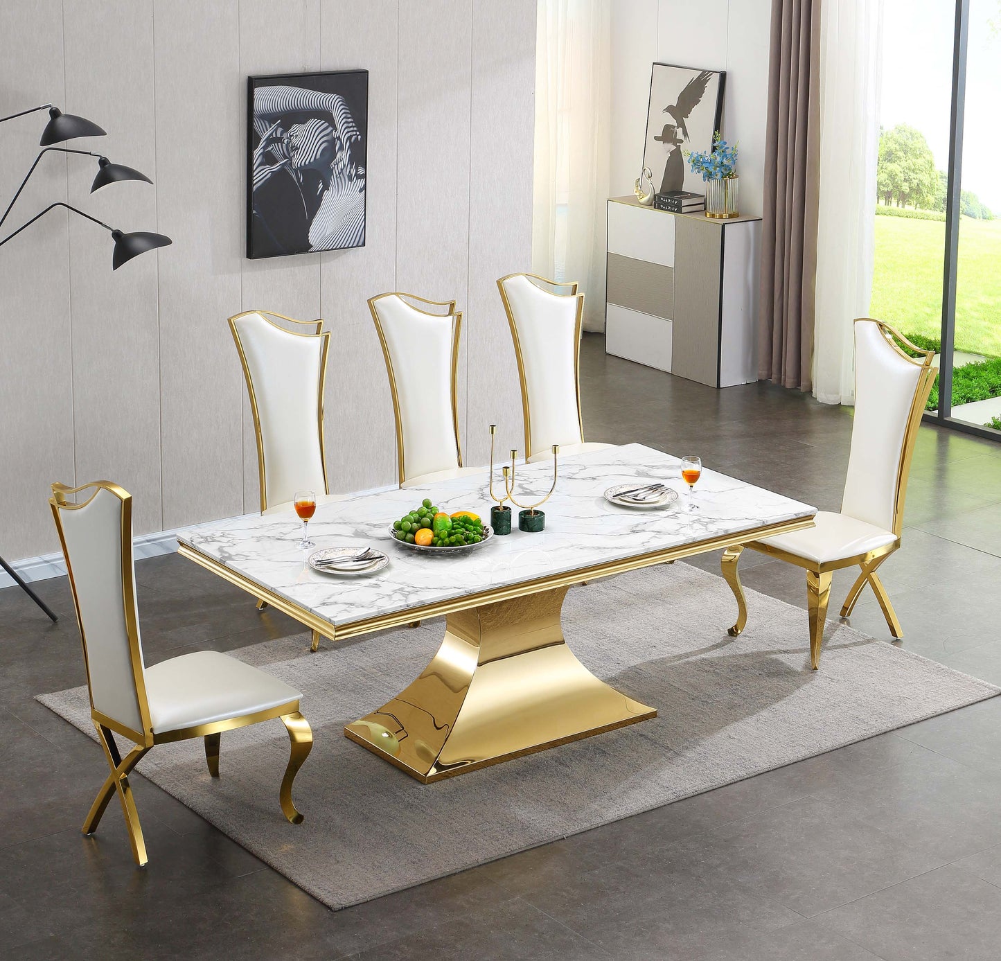 RDT335 Rectangular Dining Table with White Marble Top