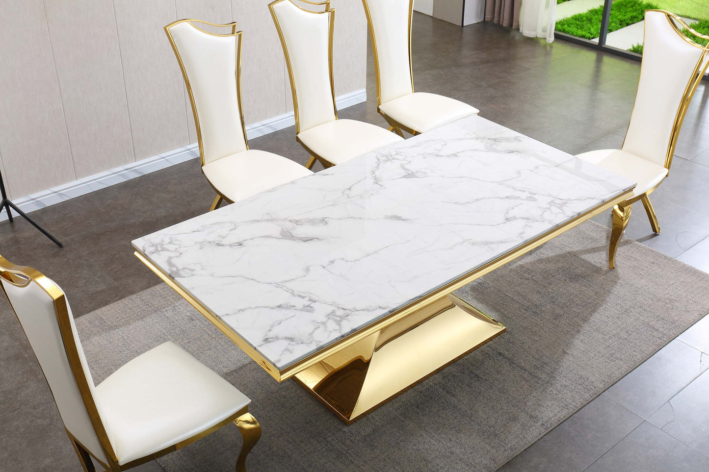 RDT335 Rectangular Dining Table with White Marble Top