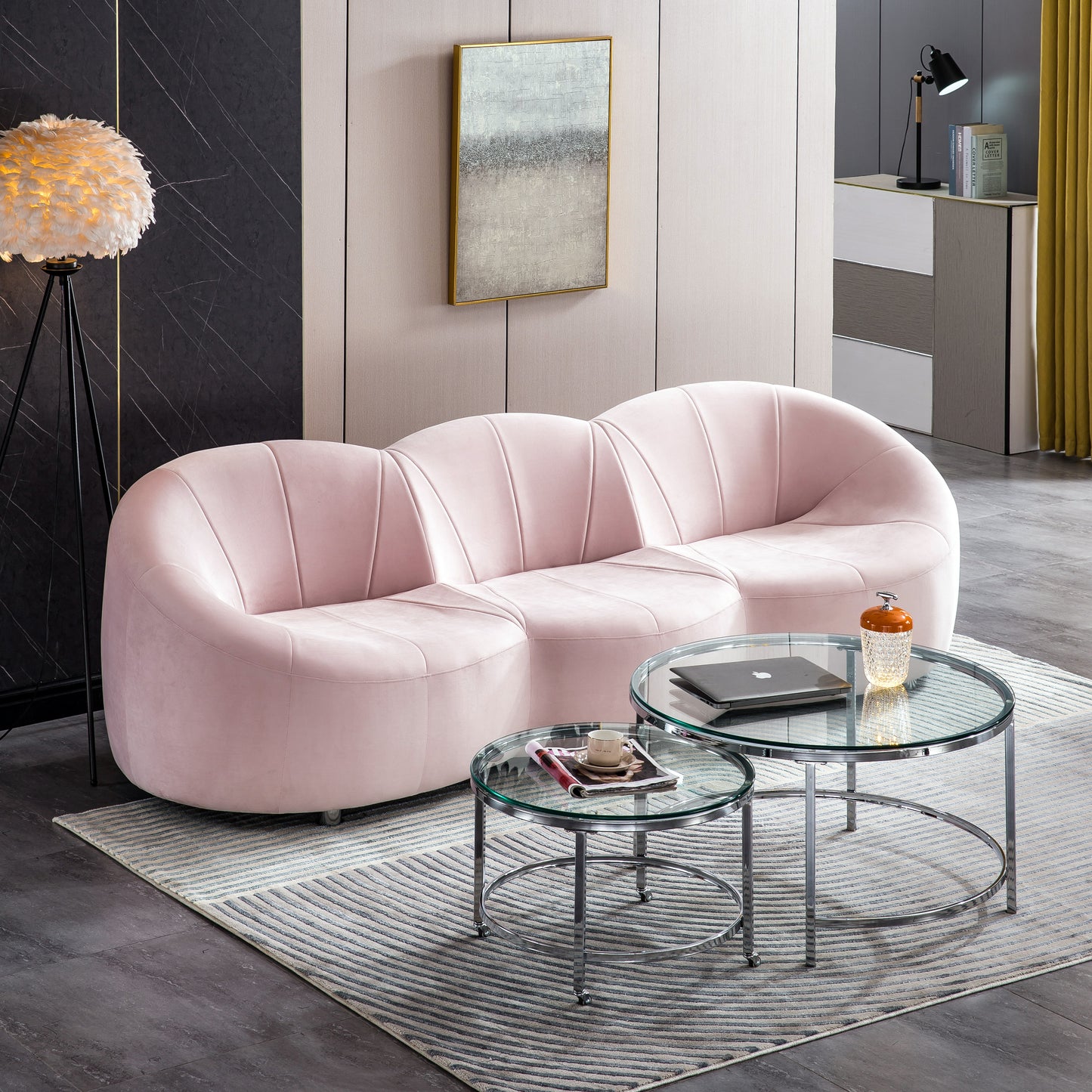 S607P Luxurious Pink Velvet Sofa