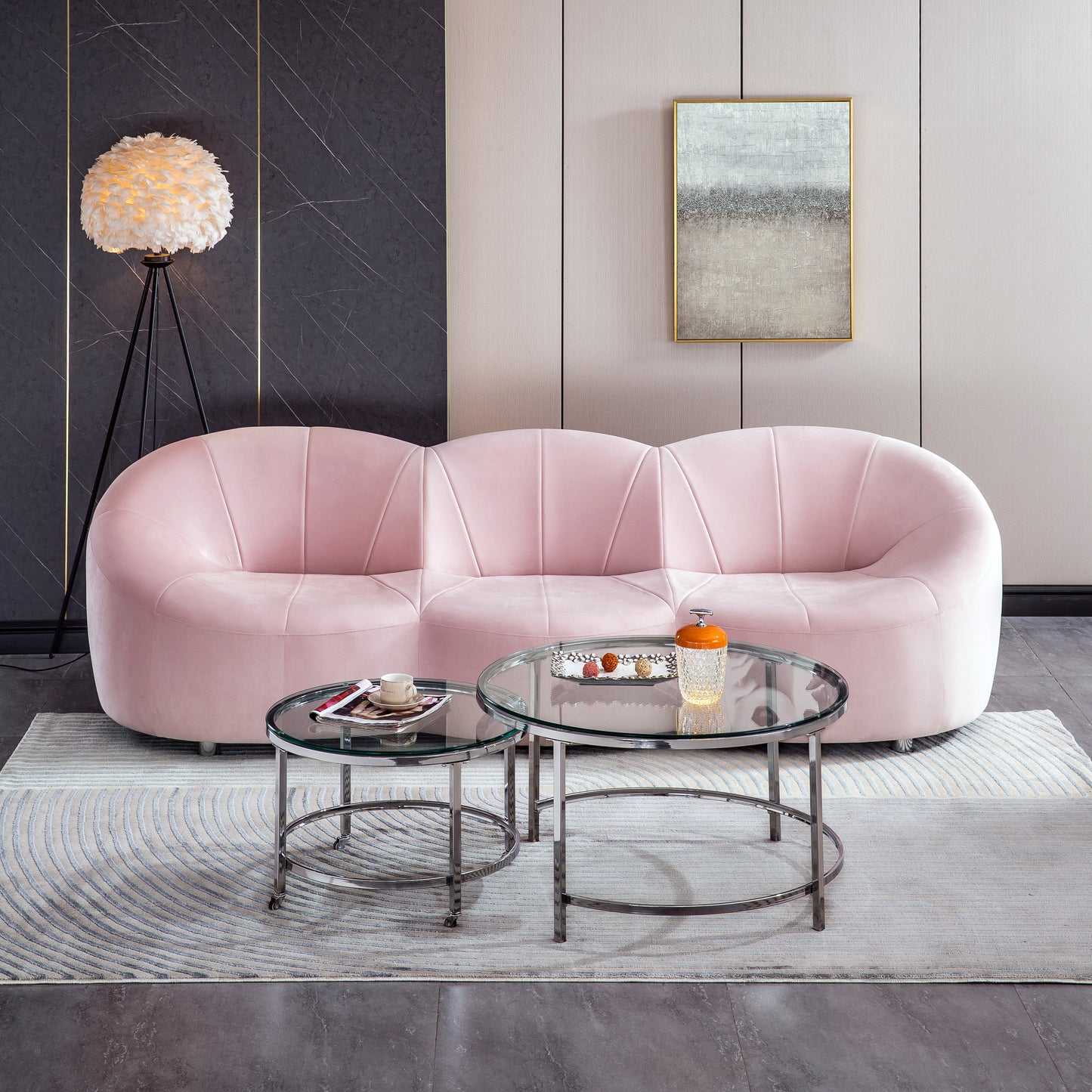 S607P Luxurious Pink Velvet Sofa