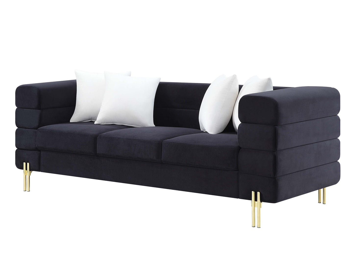 8018 Elegant Velvet Sofa with Gold Metal Legs