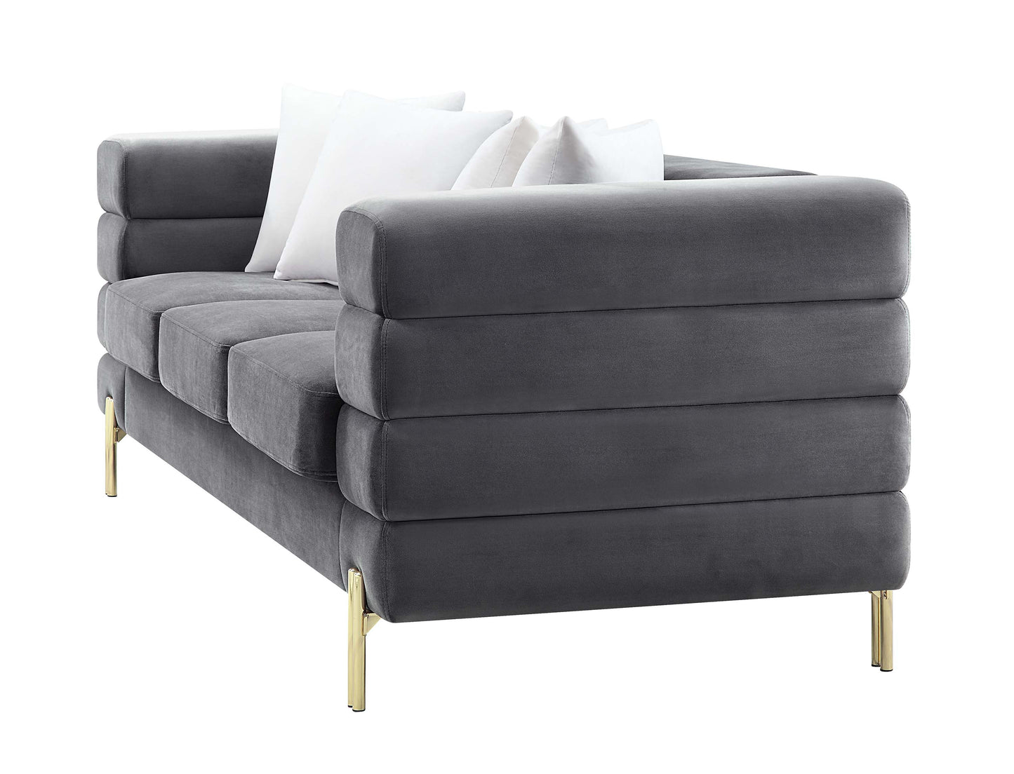 8018 Elegant Velvet Sofa with Gold Metal Legs