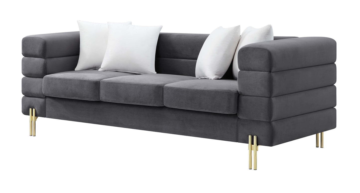 8018 Elegant Velvet Sofa with Gold Metal Legs