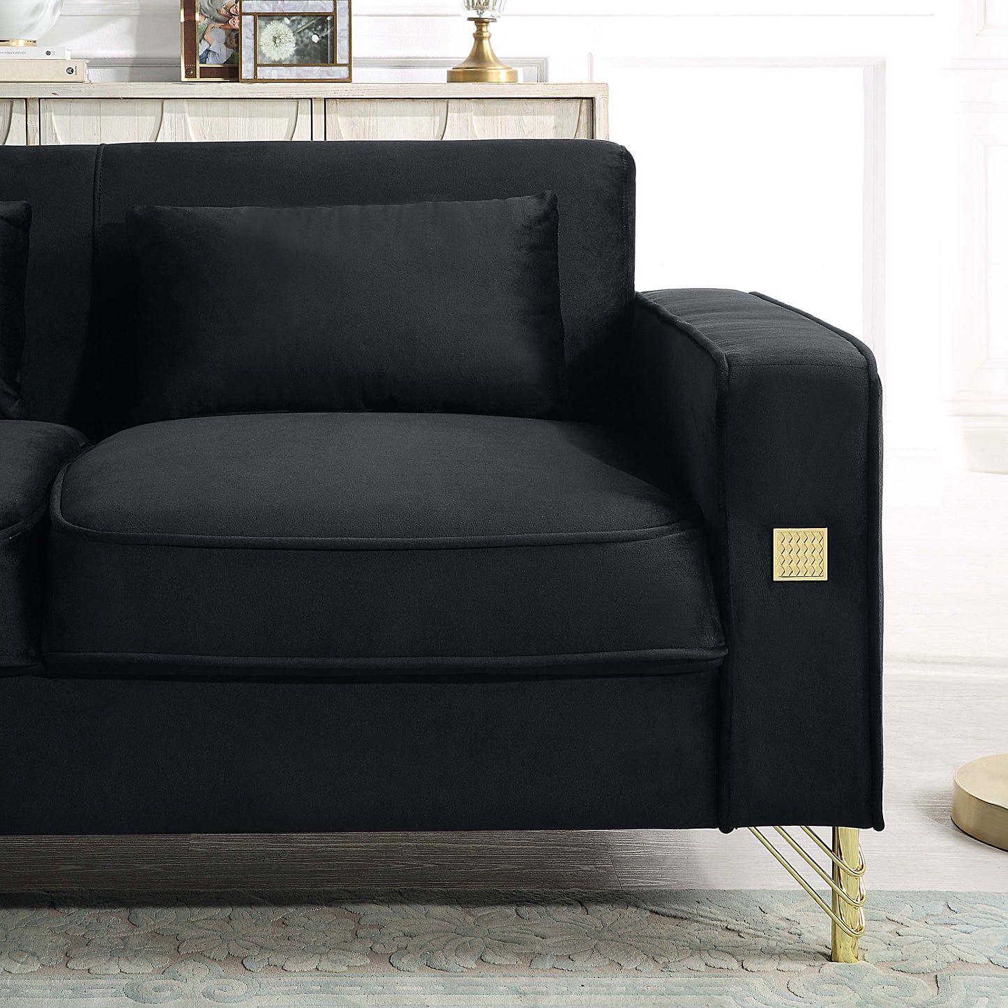 8043 Velvet Loveseat/Sofa with Gold Metal Legs