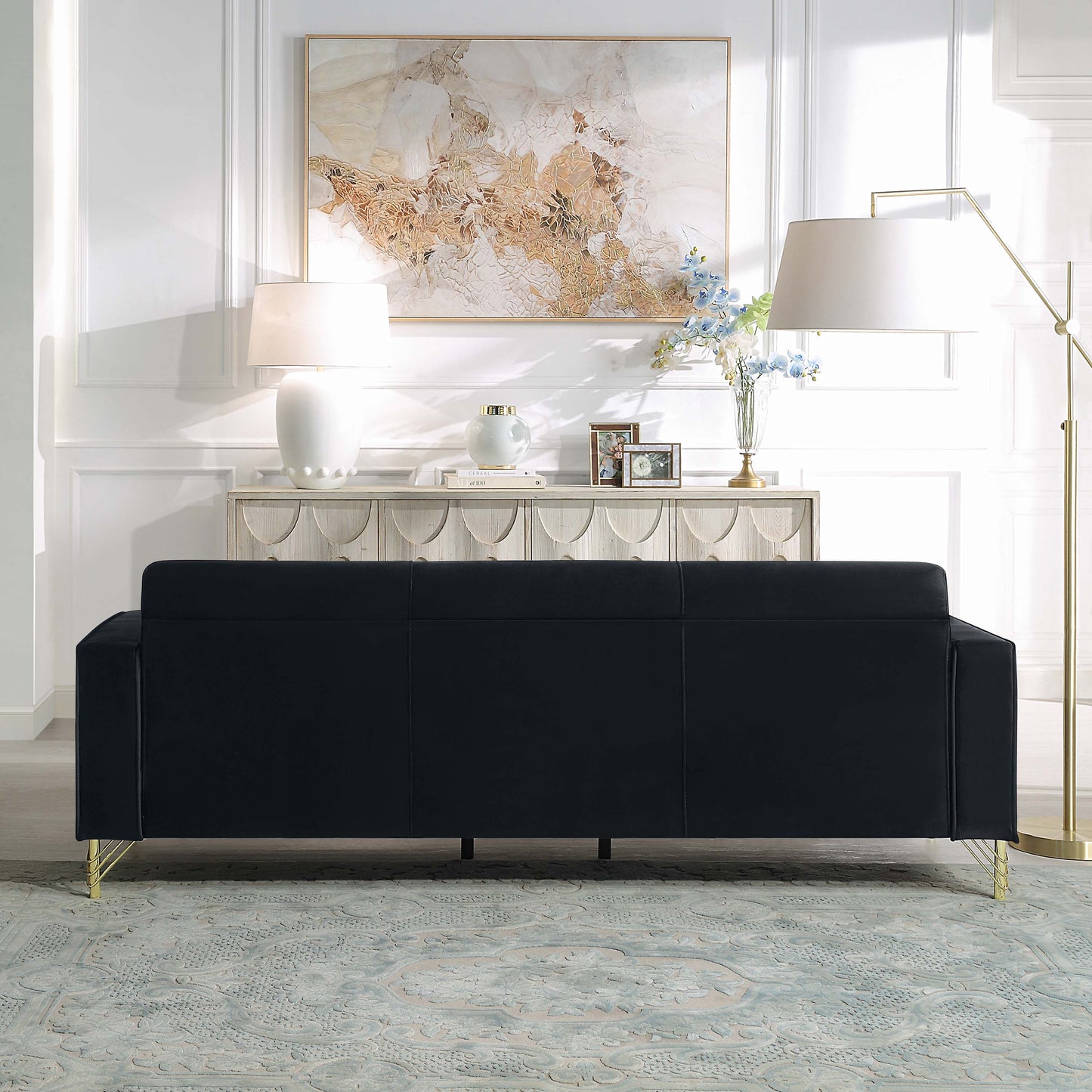 8043 Velvet Loveseat/Sofa with Gold Metal Legs