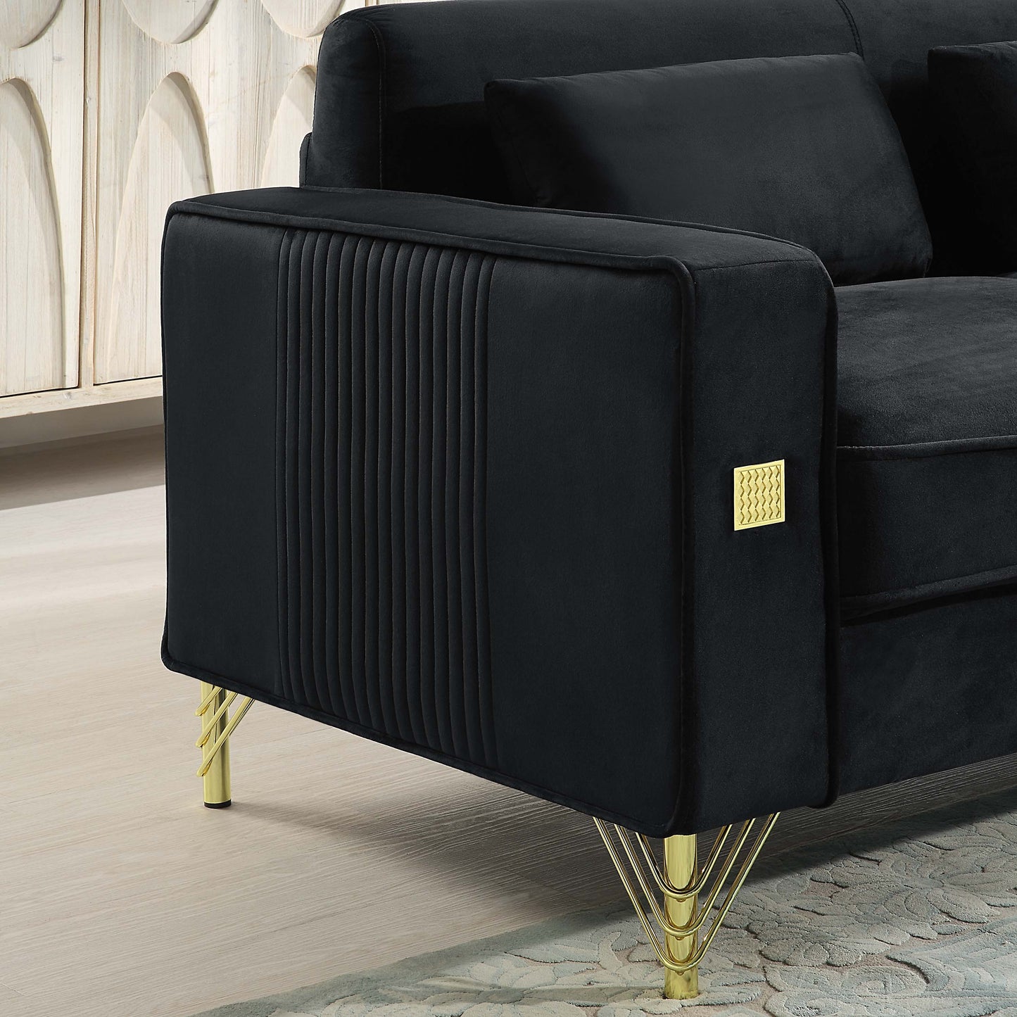 8043 Velvet Loveseat/Sofa with Gold Metal Legs