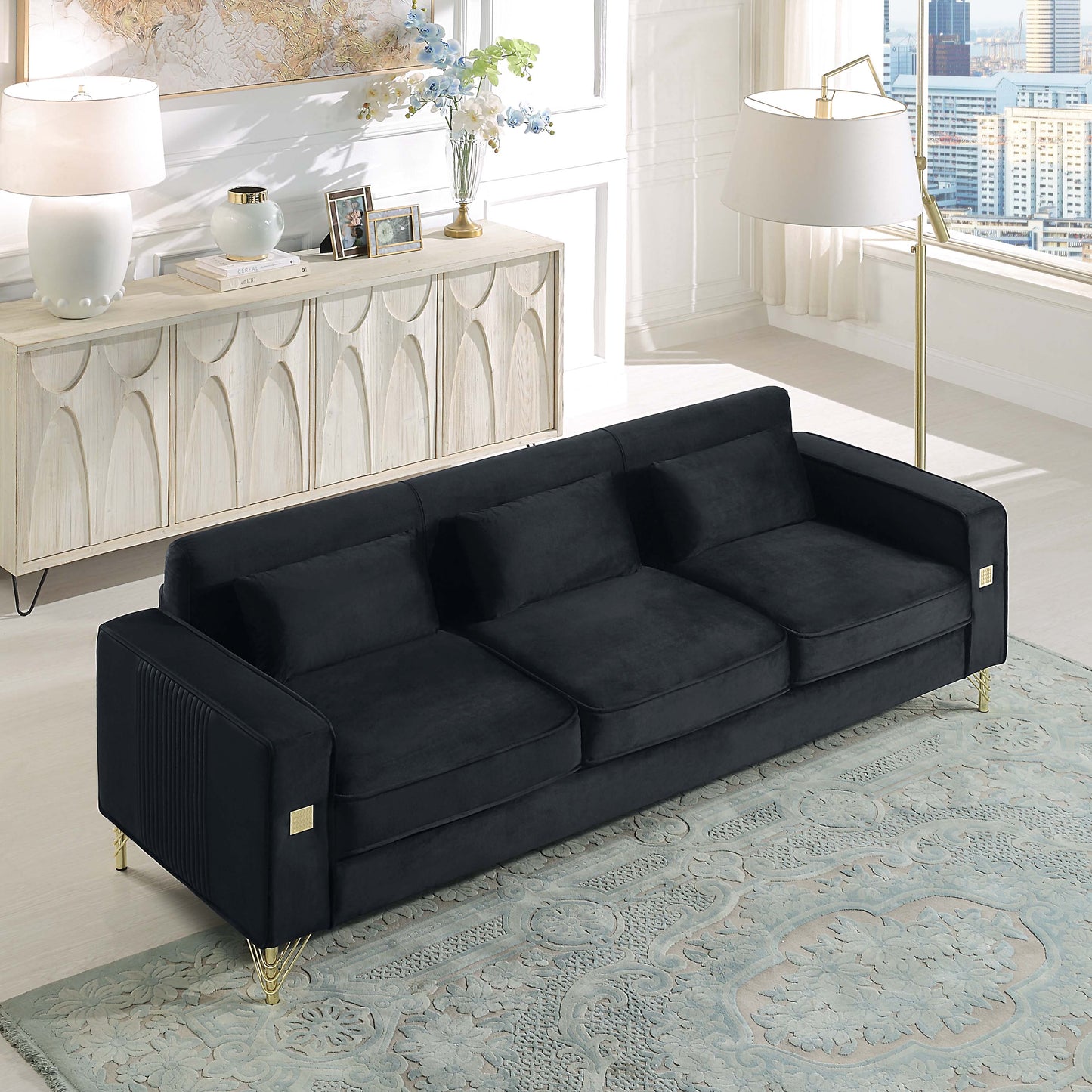 8043 Velvet Loveseat/Sofa with Gold Metal Legs