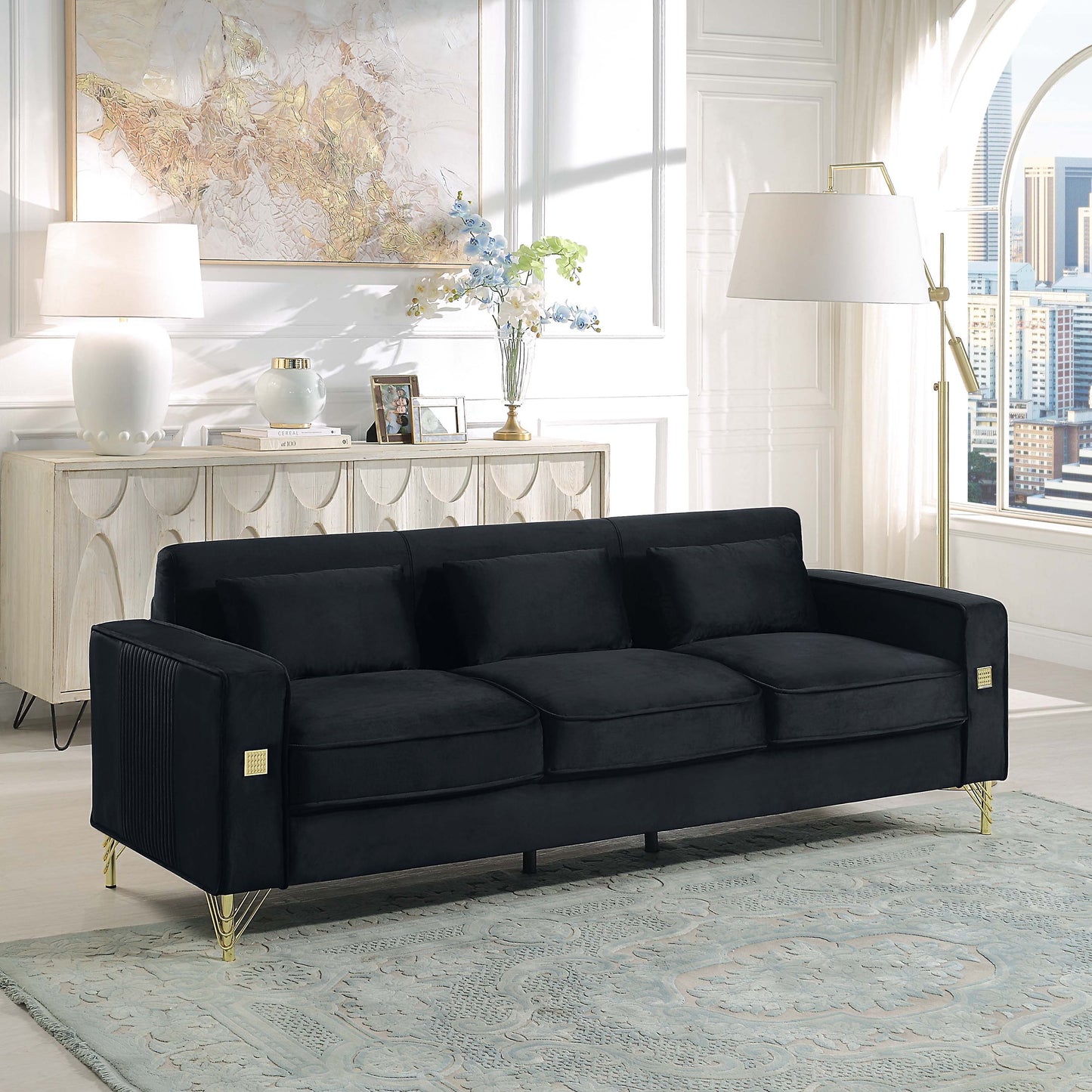 8043 Velvet Loveseat/Sofa with Gold Metal Legs