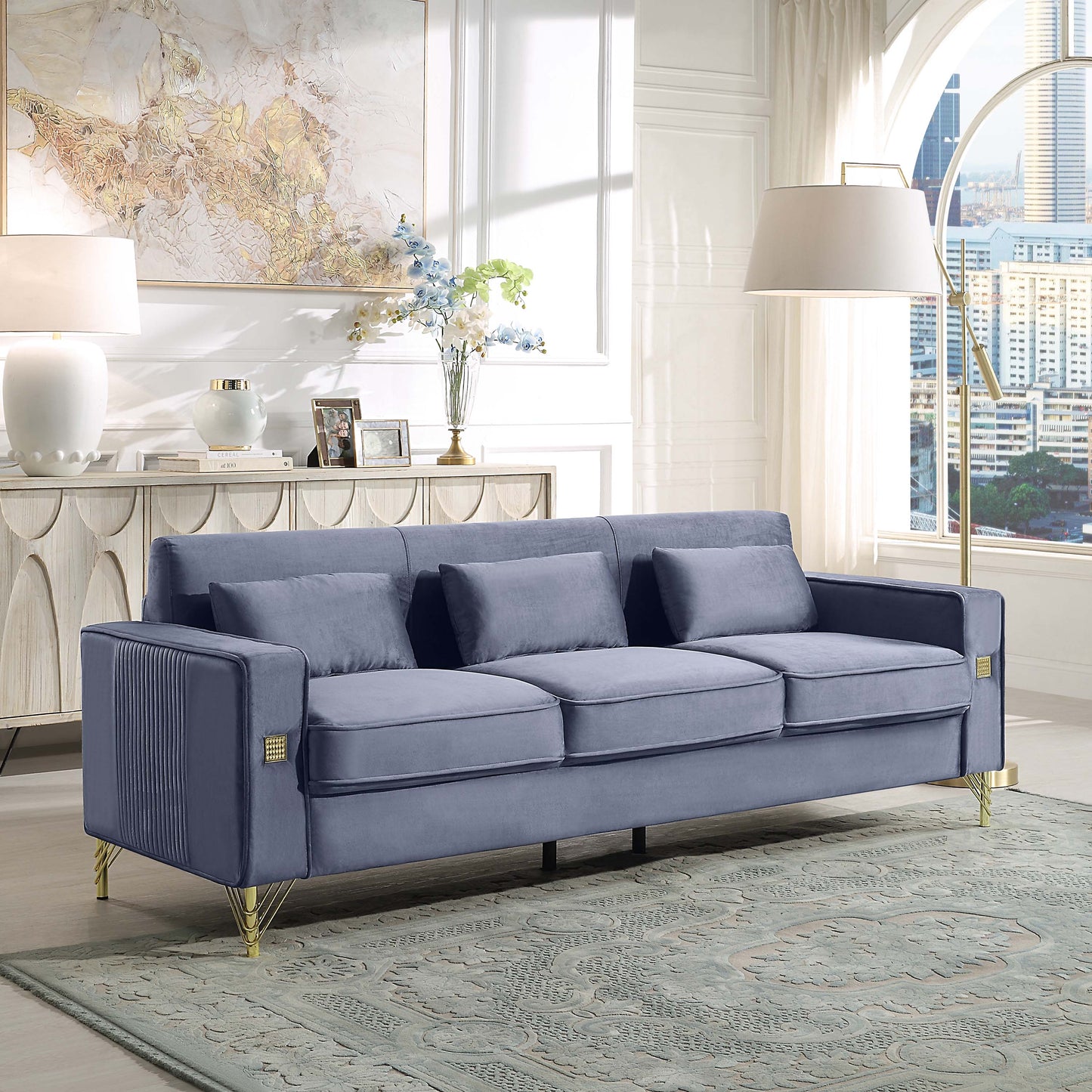 8043 Velvet Loveseat/Sofa with Gold Metal Legs