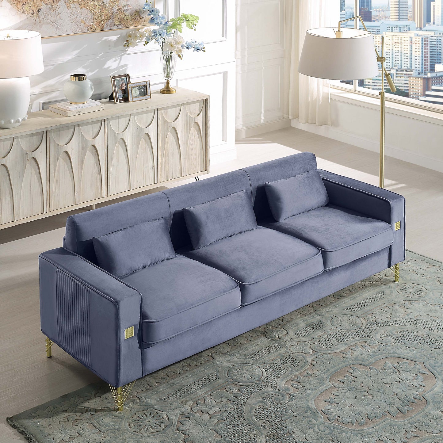 8043 Velvet Loveseat/Sofa with Gold Metal Legs