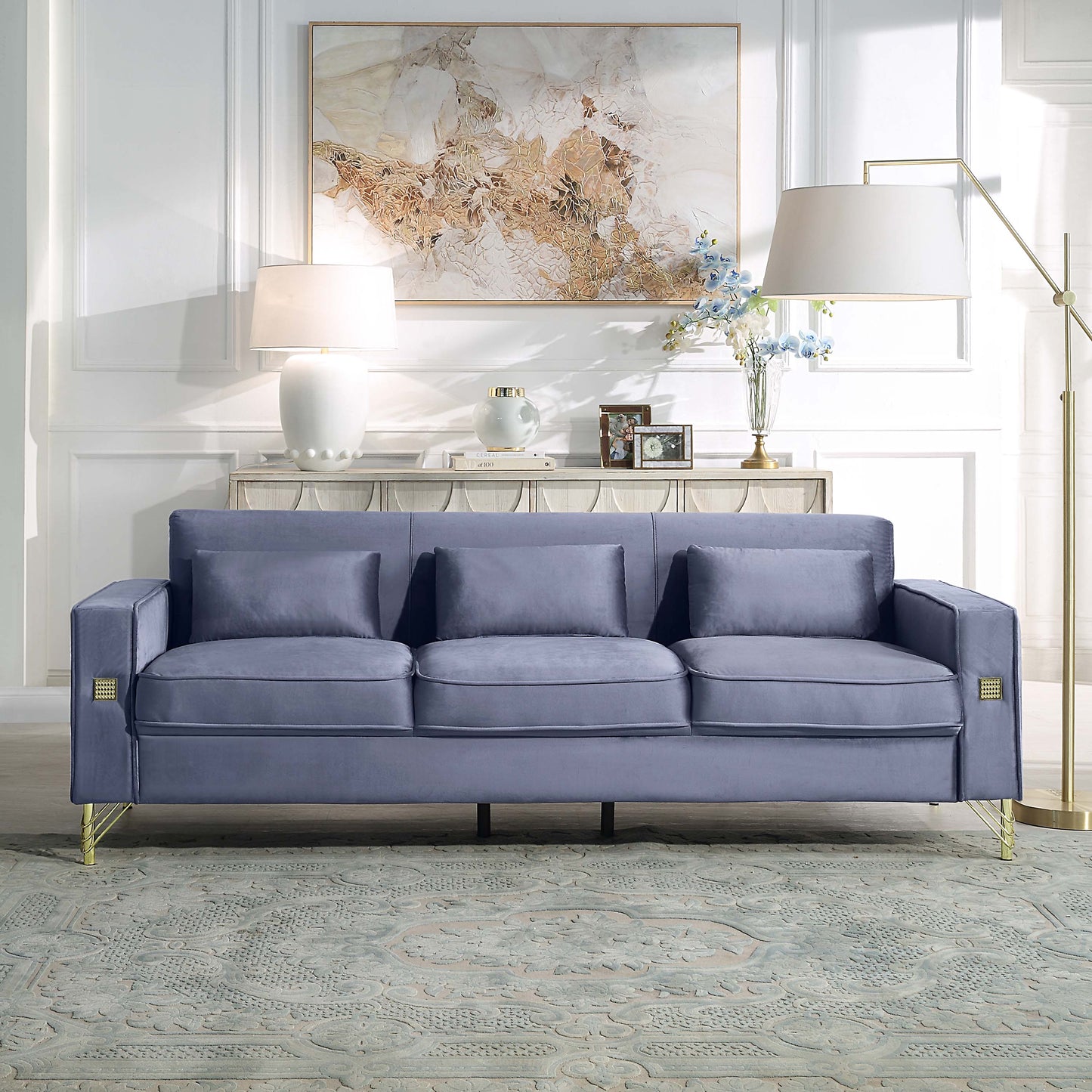 8043 Velvet Loveseat/Sofa with Gold Metal Legs