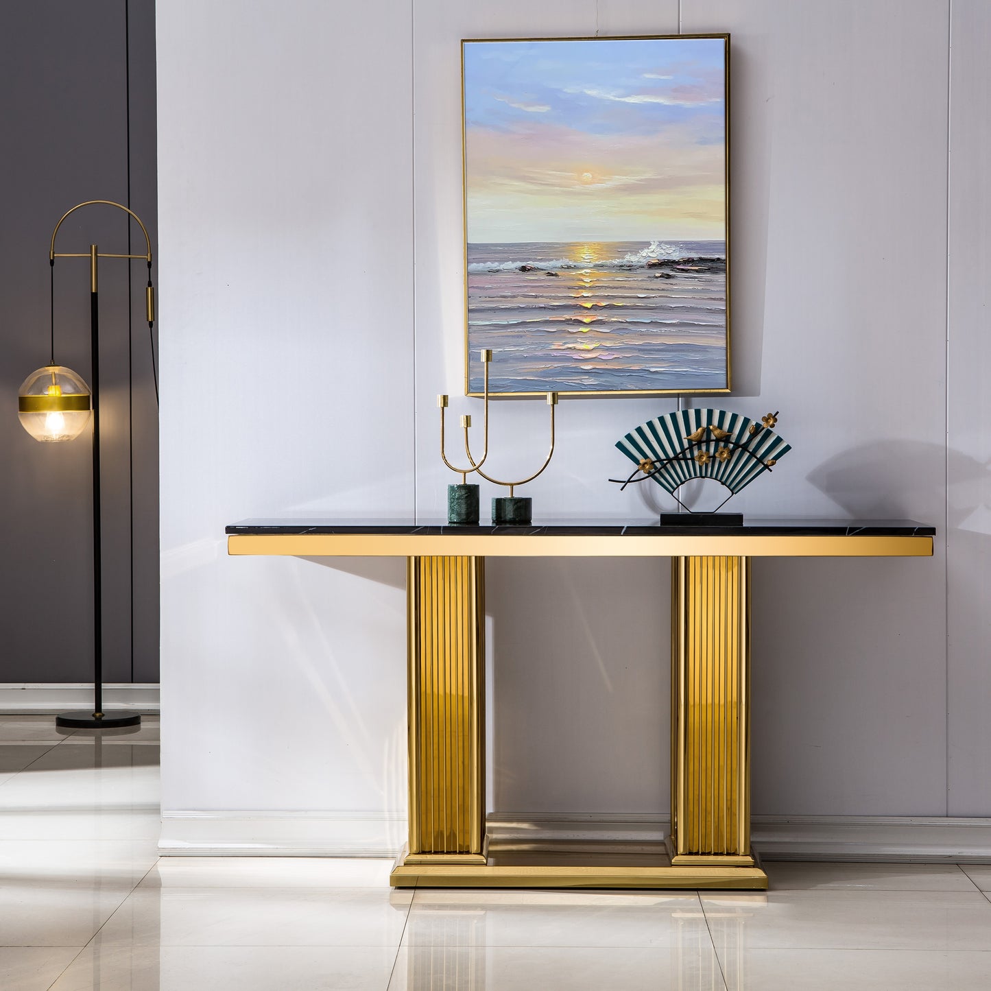 ST311 Marble Console Table with Gold or Silver Finish