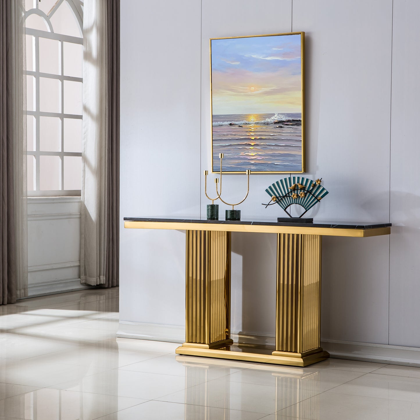 ST311 Marble Console Table with Gold or Silver Finish