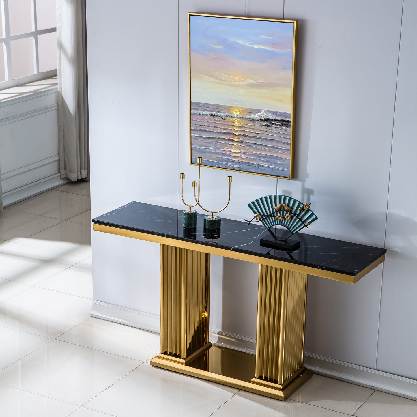 ST311 Marble Console Table with Gold or Silver Finish