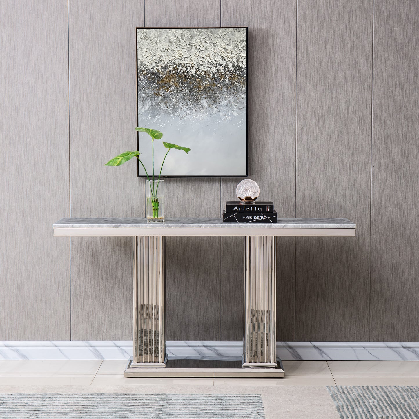 ST311 Marble Console Table with Gold or Silver Finish