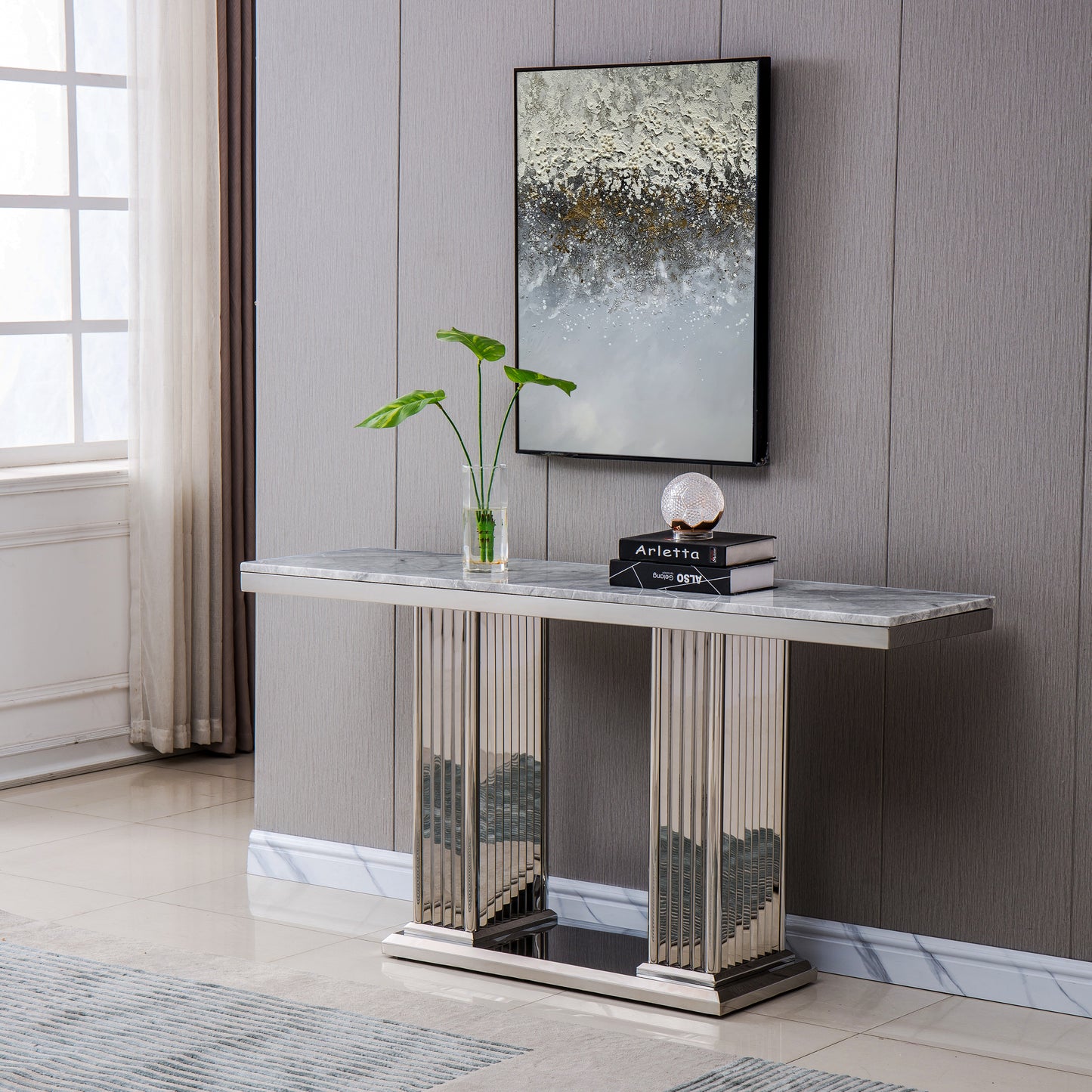 ST311 Marble Console Table with Gold or Silver Finish