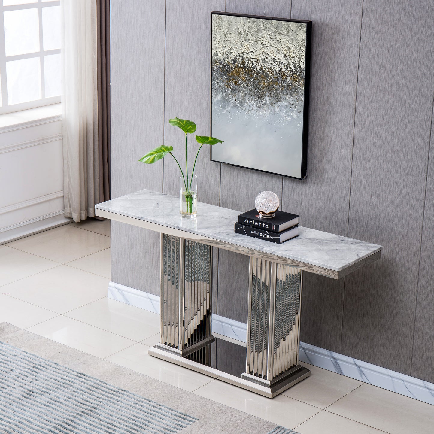 ST311 Marble Console Table with Gold or Silver Finish