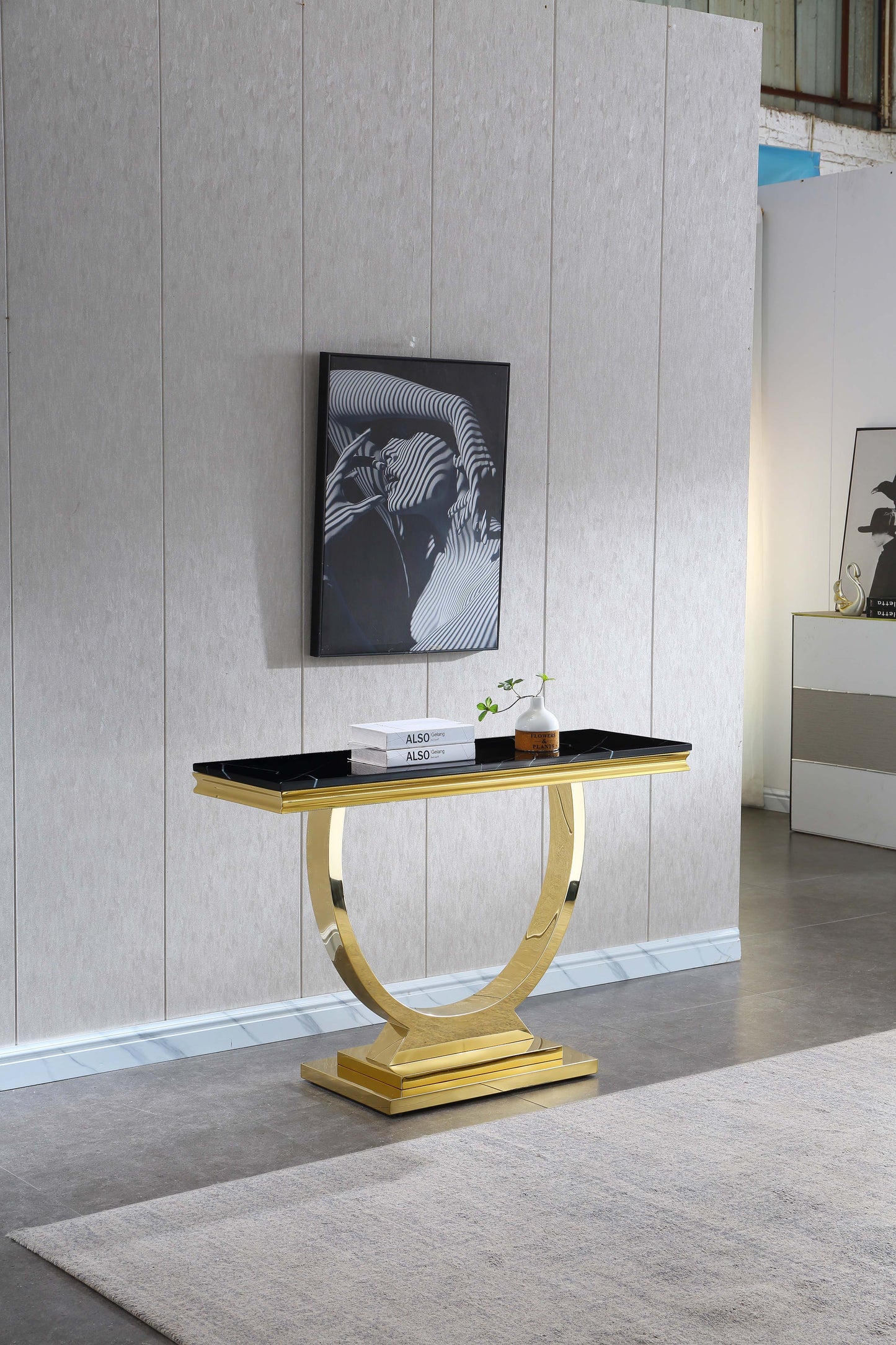 ST316 Marble Console Table with Gold or Silver Finish