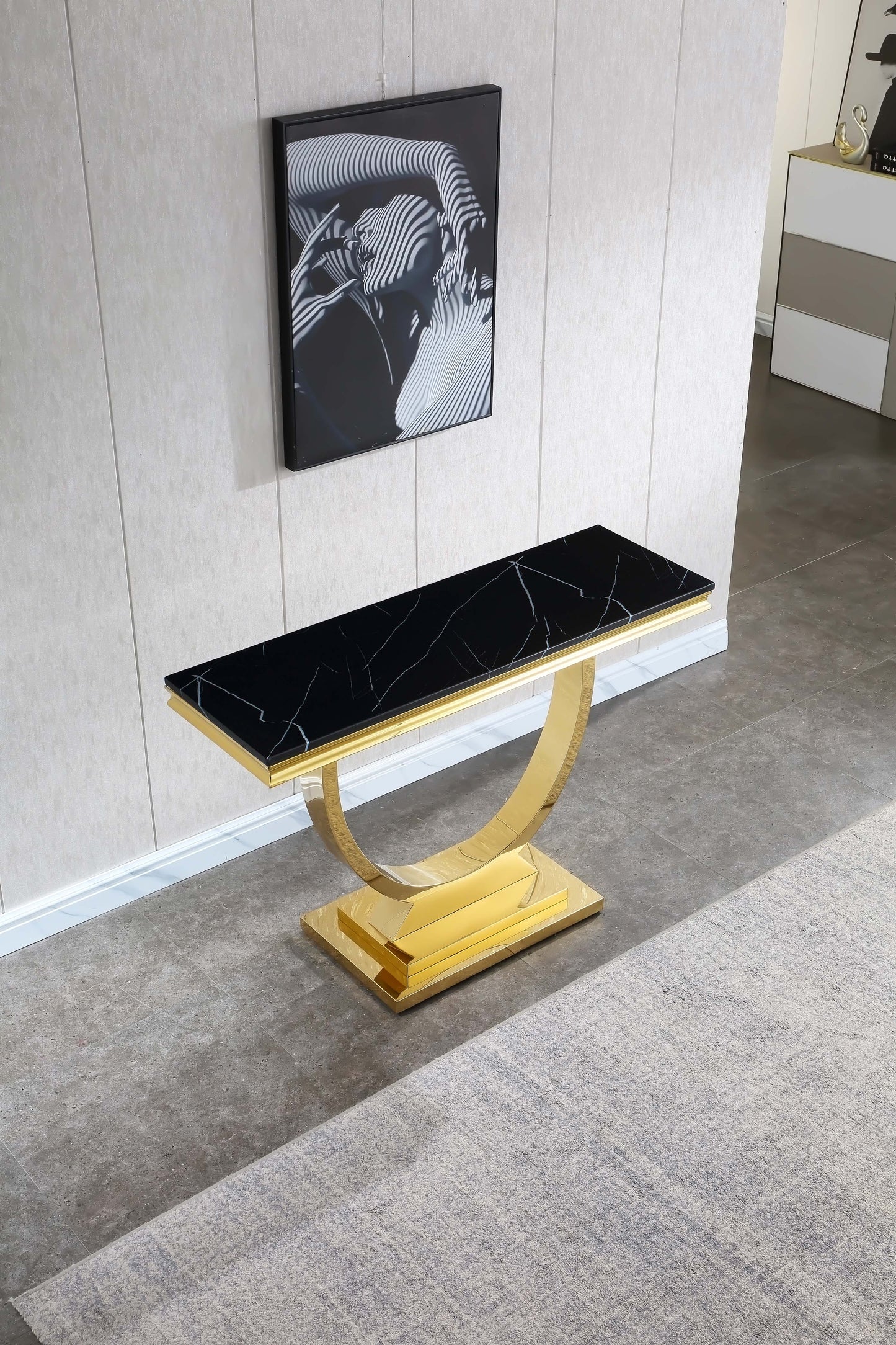 ST316 Marble Console Table with Gold or Silver Finish