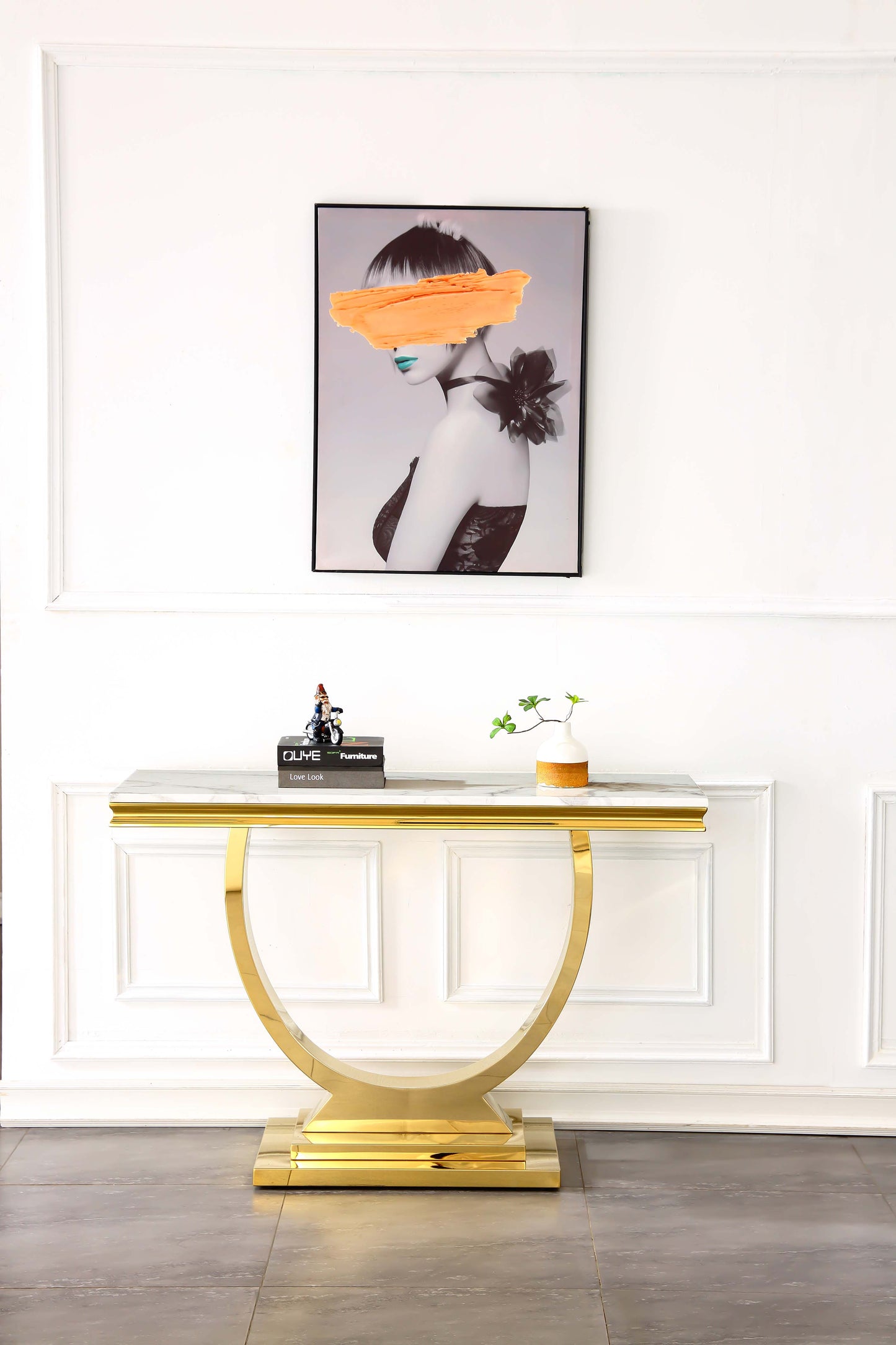 ST316 Marble Console Table with Gold or Silver Finish