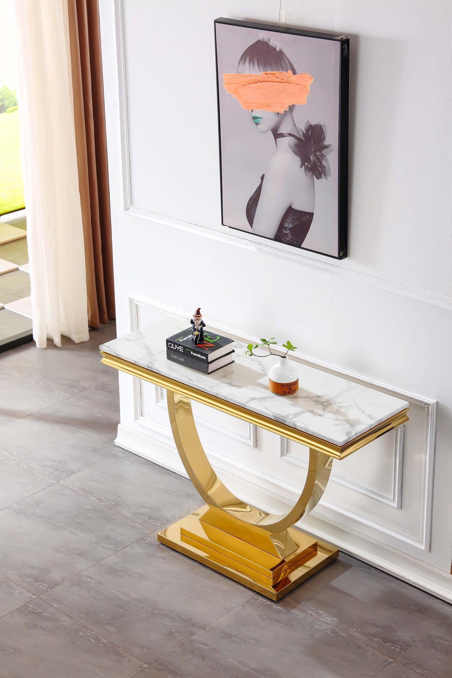 ST316 Marble Console Table with Gold or Silver Finish